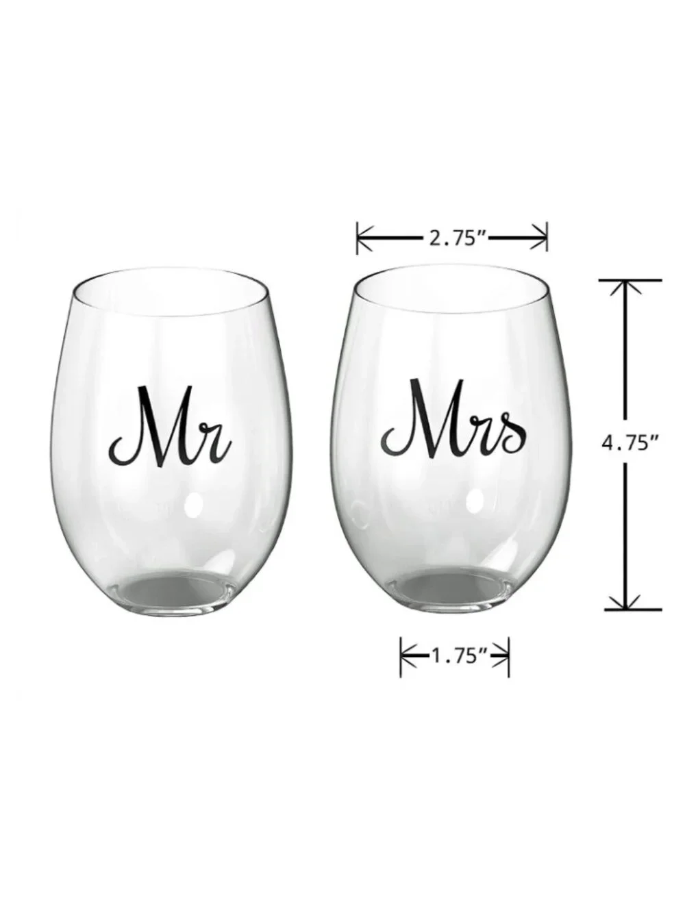 Mr & Mrs Wine Glass Set and Bottle Stopper Stemless Wine Glass Set of 2
